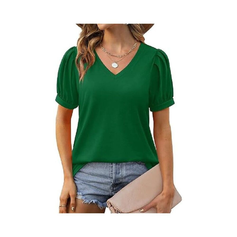 LEVEN SIXTEEN Casual Puff Short Sleeve Tops Dark Green M